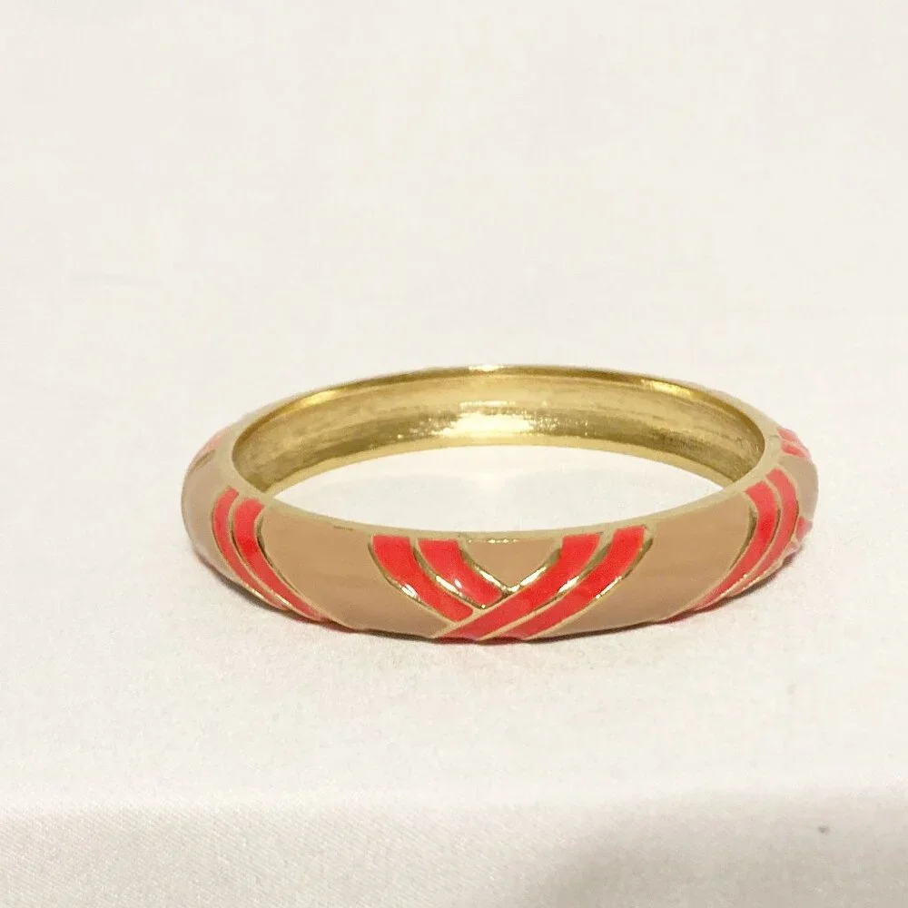 J. Crew Tan Coral Gold Enamel Striped Bangle Bracelet